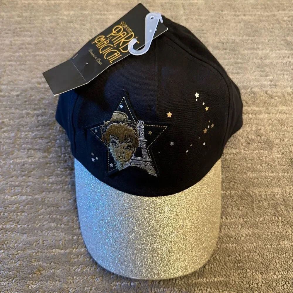Disneyland Paris Is Magical Black Gold Glitter Tinkerbell Adult Hat‎ Cap NWT